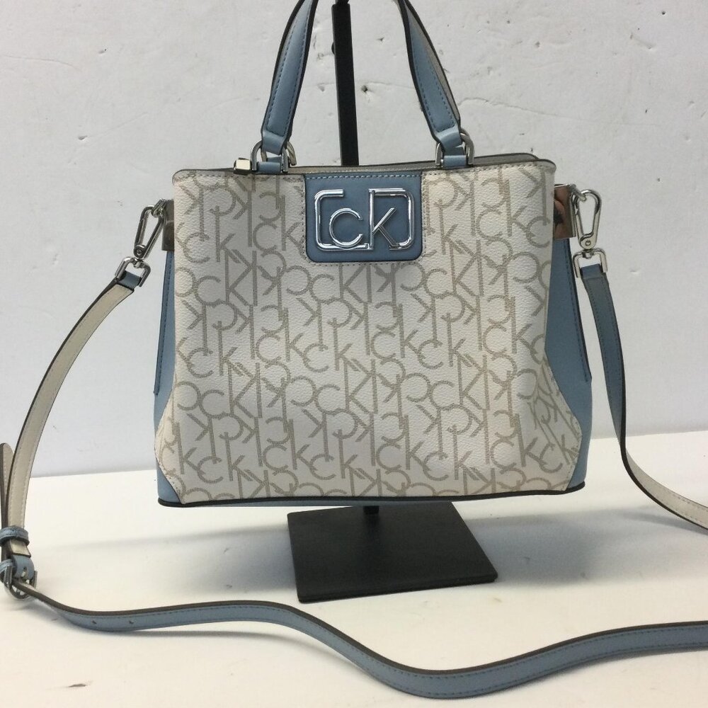 CALVIN KLEIN Monogram Crossbody w/ Silver Toned Hardware White/Blue Trim